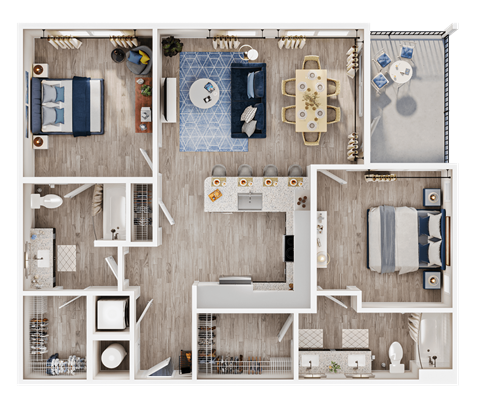 Floor plan for 2 beds, 2 baths, 1151 sqft